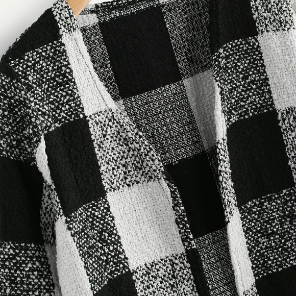 Buffalo Plaid Black White Check Plaid Tweed Coat - Picture 3 of 4